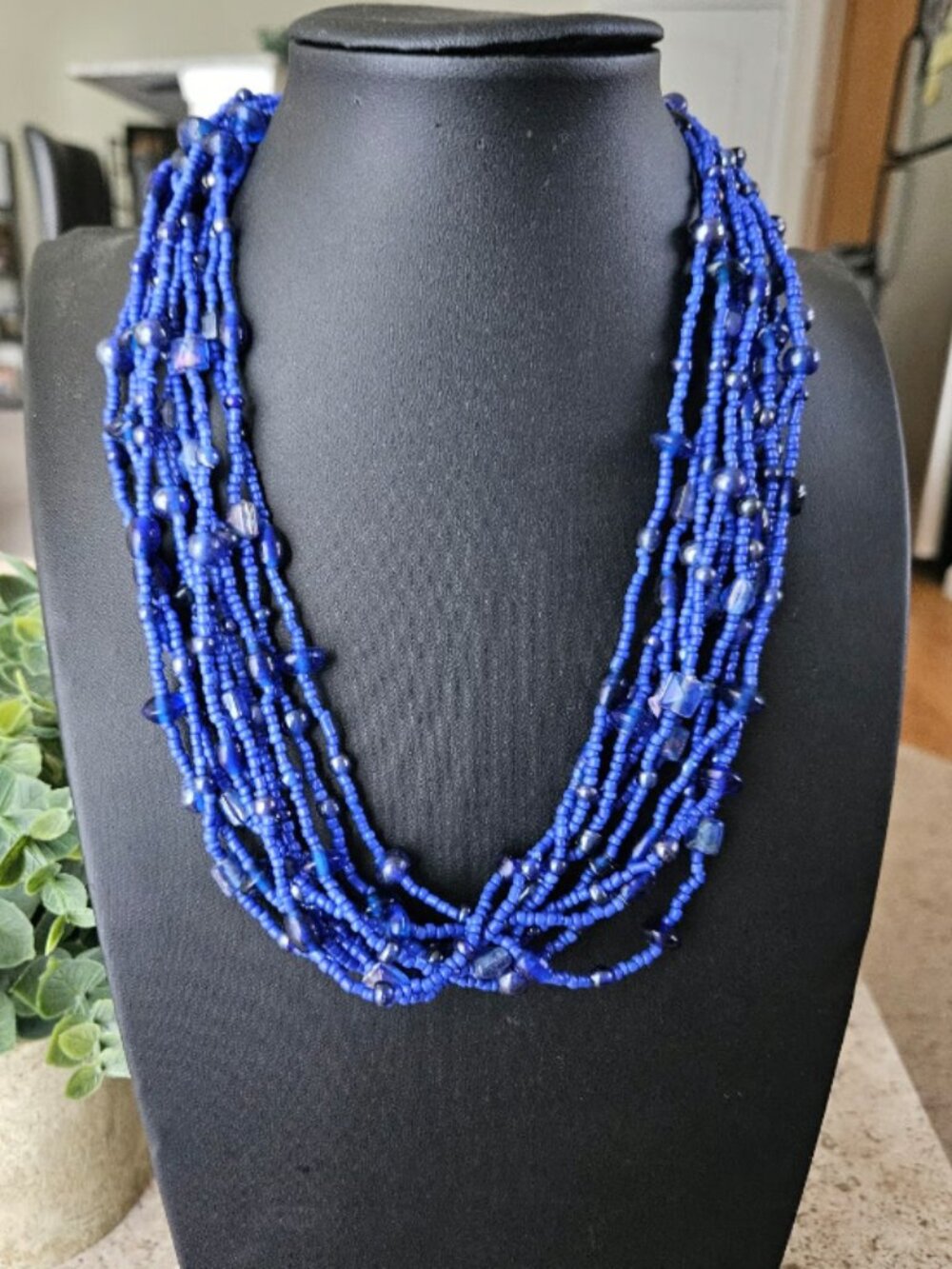 Cobalt Blue Multi-Strand Seed Bead Torsade Necklace